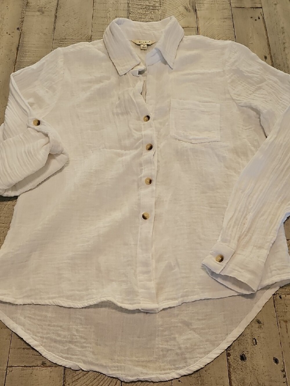 Sim & Sam White Gauzy Button-Down High-Lo Shirt - Picture 5 of 6